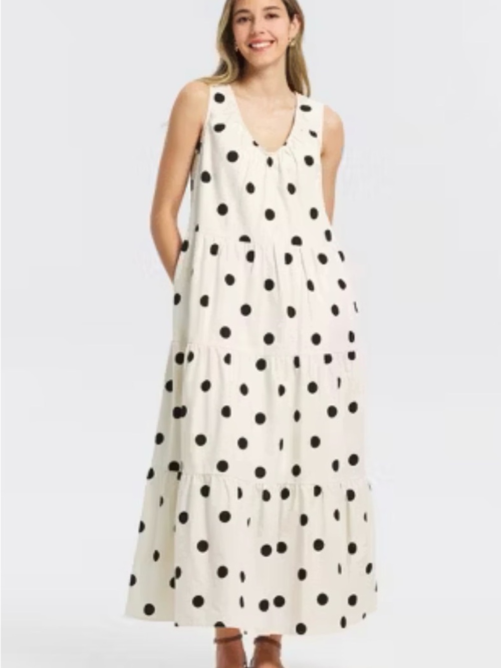 Tiered Maxi Dress - A New Day Cream Polka Dots